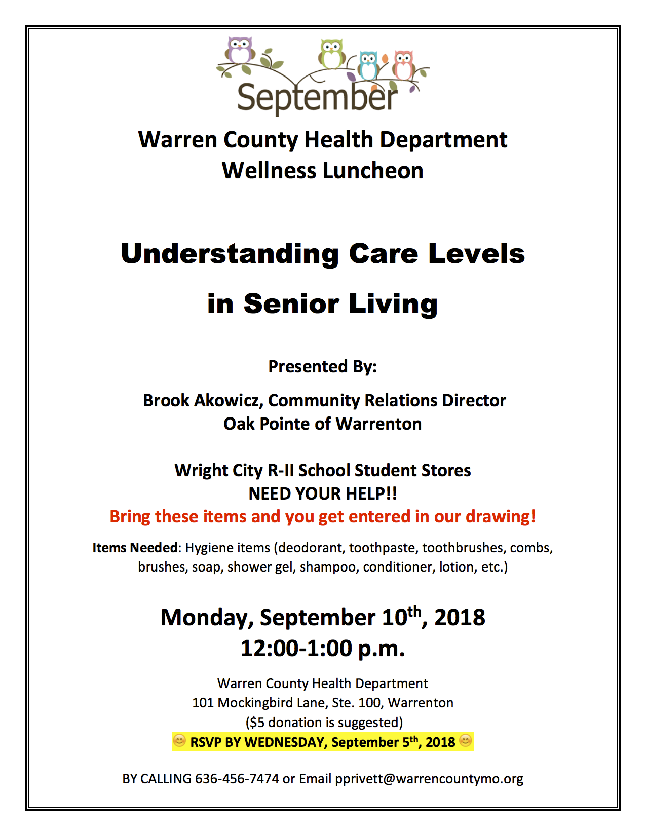 Read more about the article Warren County Health Department Wellness Luncheon September 2018