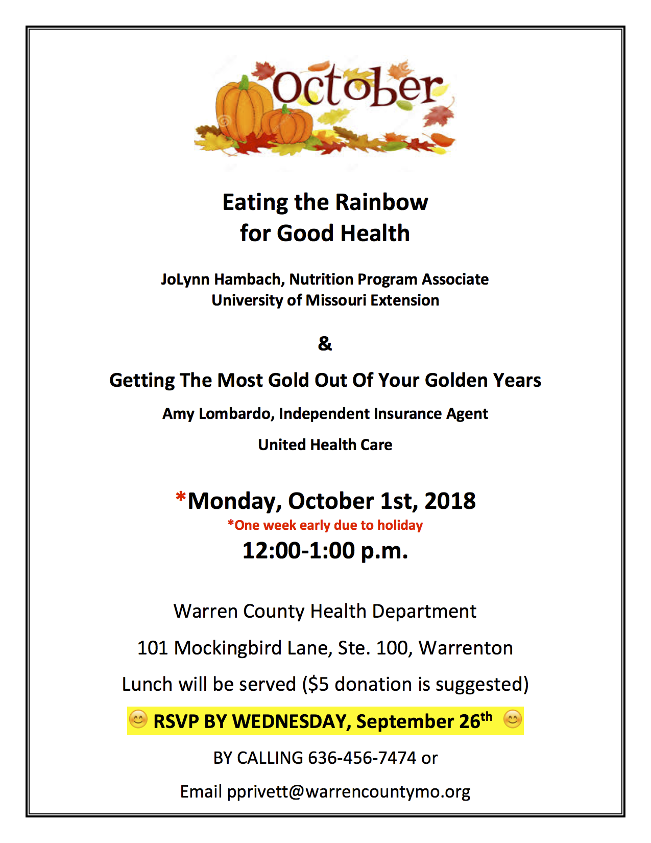 Read more about the article Warren County Health Department Wellness Luncheon October 2018