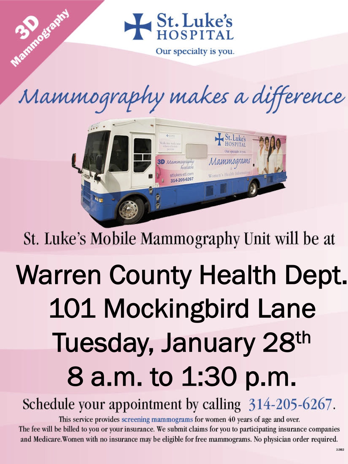 St. Luke’s Mobile Mammography Van – January 28th | Warren County Health Department