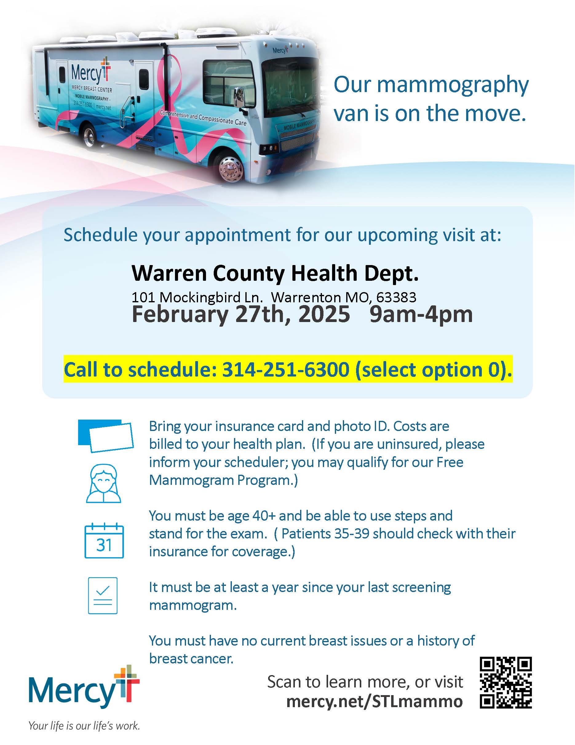 Read more about the article Mammogram Van February 27th at Health Dept parking lot