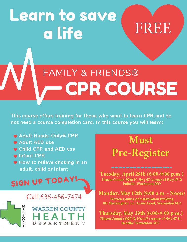 Read more about the article April 29th, May 12th, May 29th, Family & Friends CPR- FREE