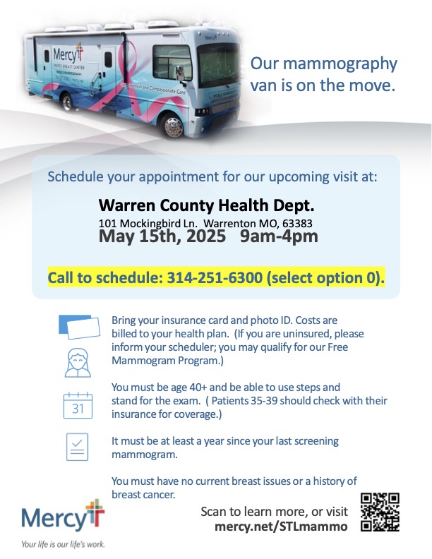 Read more about the article Mammogram Van May 15th at Health Dept parking lot