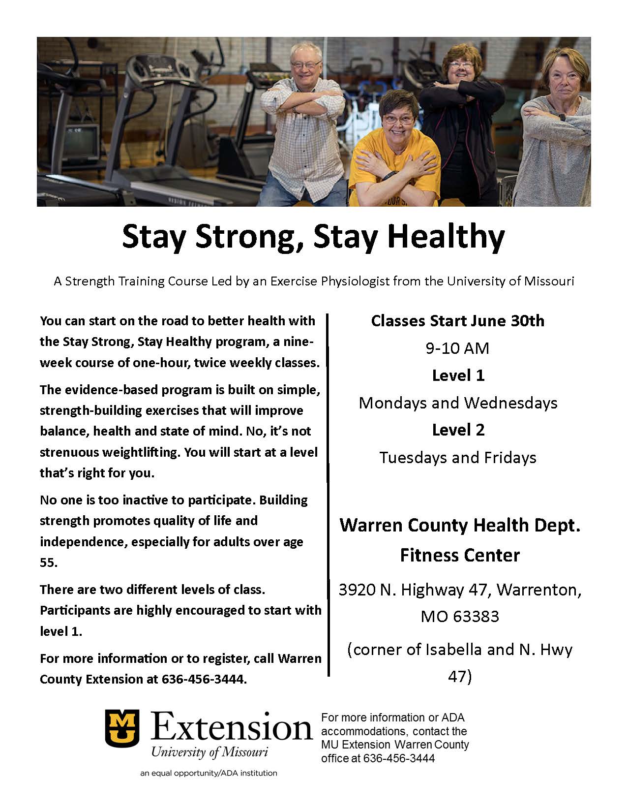 Read more about the article NEW Level 1 & Level 2 Stay Healthy Stay Strong Exercise Classes